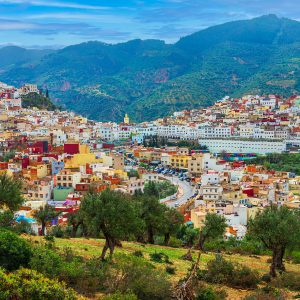 Moulay-Idriss, Morocco: Panoramic view of the colorfull, sacred town of Moulay Idriss. North Africa